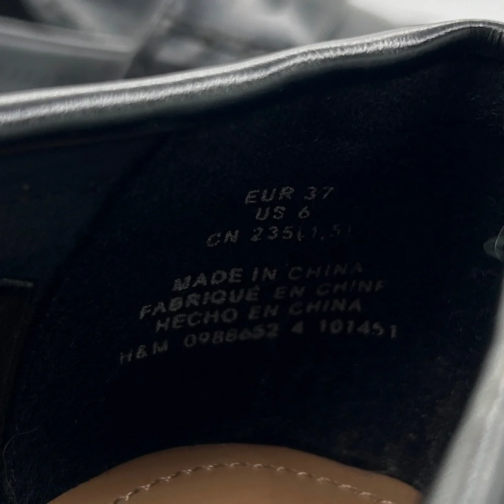 H&M Black Faux Leather Chunky Platform Preppy Slip On Penny Loafers (6)